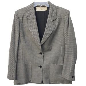 Vintage 70s Nina Ricci Classic Black tan herringbone Blazer Size 8 couture loose